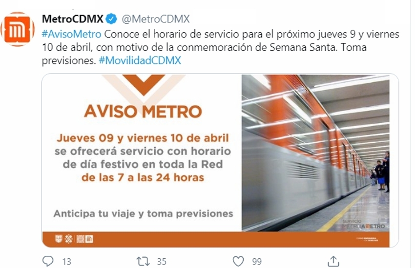 Horario del Metro y Metrobus